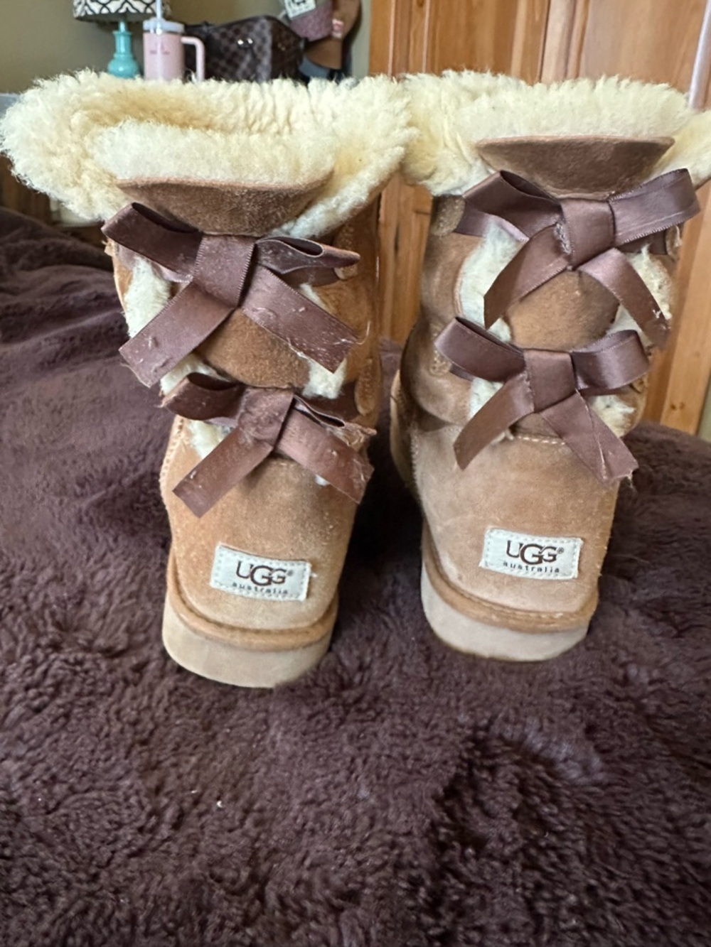 UGG Chestnut Suede Bow-Back Shearling Boots